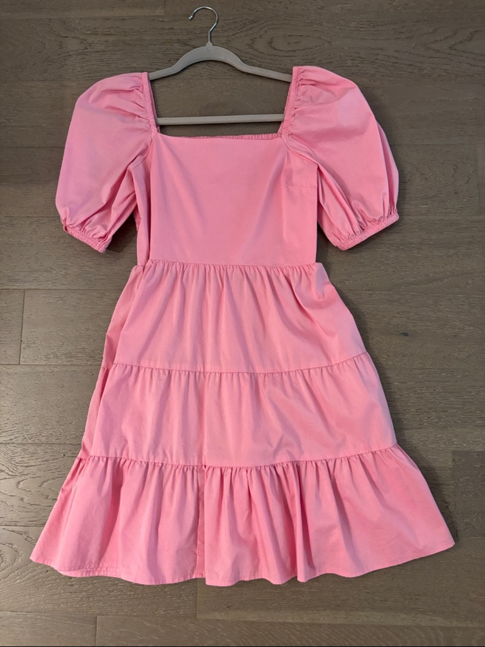 Express Pink Puff-Sleeve Tiered Mini Dress